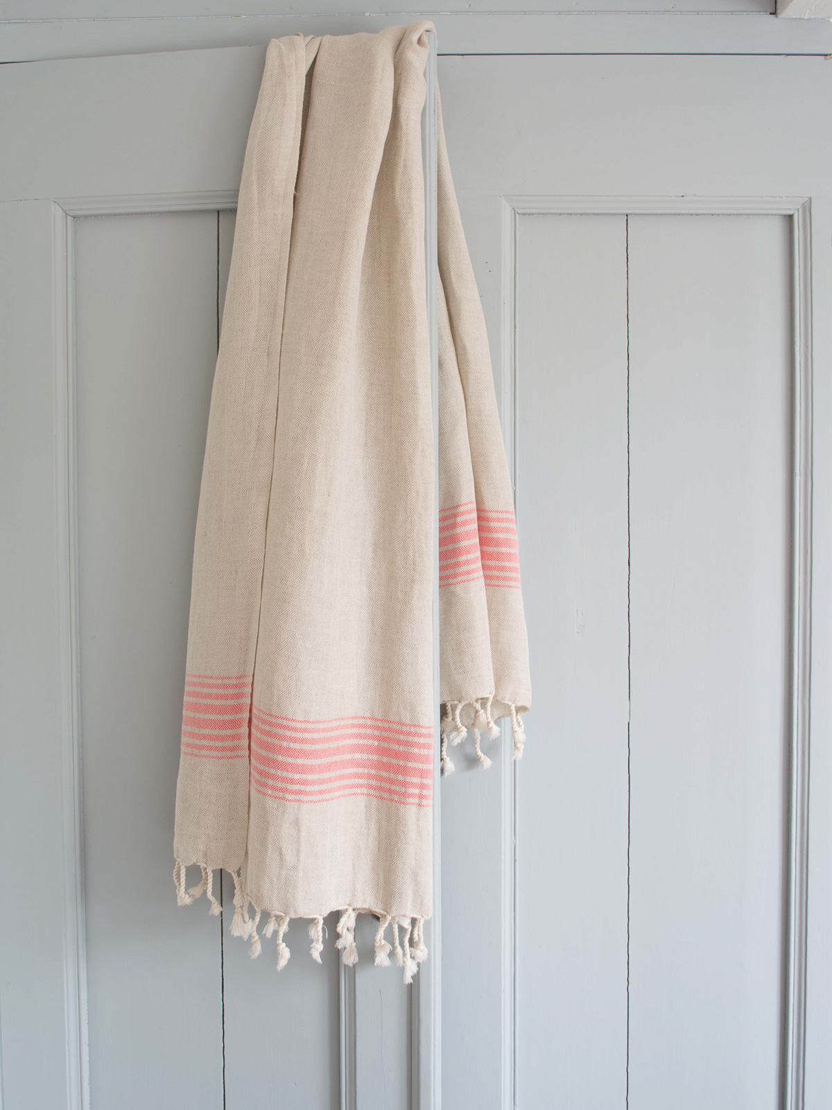 linen hamam towel coral red striped